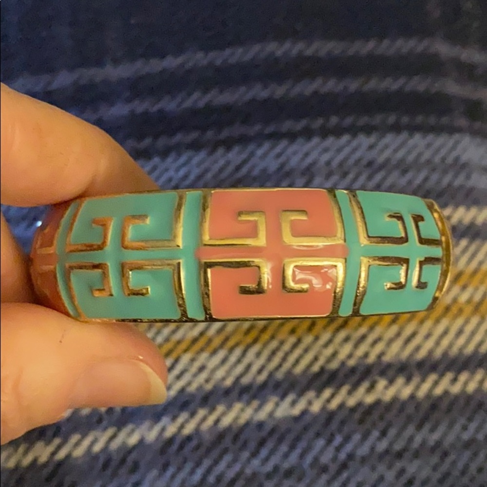 Fornash pink turquoise Greek key hinge bangle